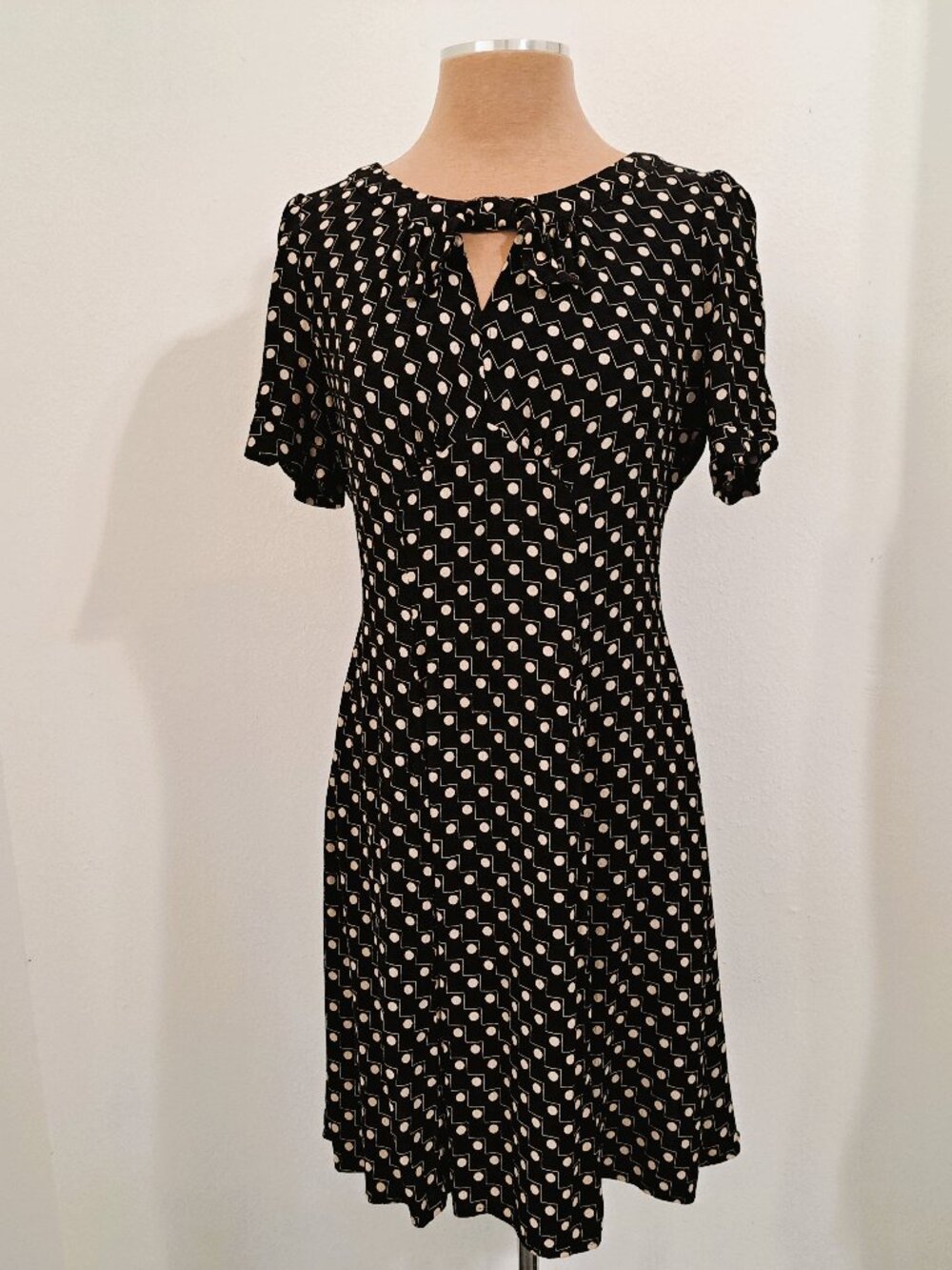 M&S Collection Women's Dress Short Sleeve Black/White Dots Size UK 14 US M/L